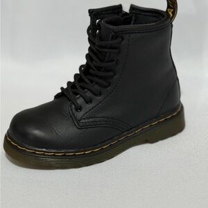 Doc Marten Dr Marten Toddler Lace Up Zipper Black Leather Combat Boots Size 8